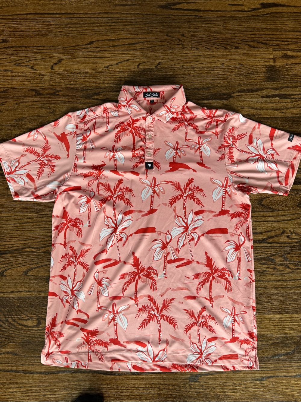 Bad Birdie Pink and Red Palm Print Polo